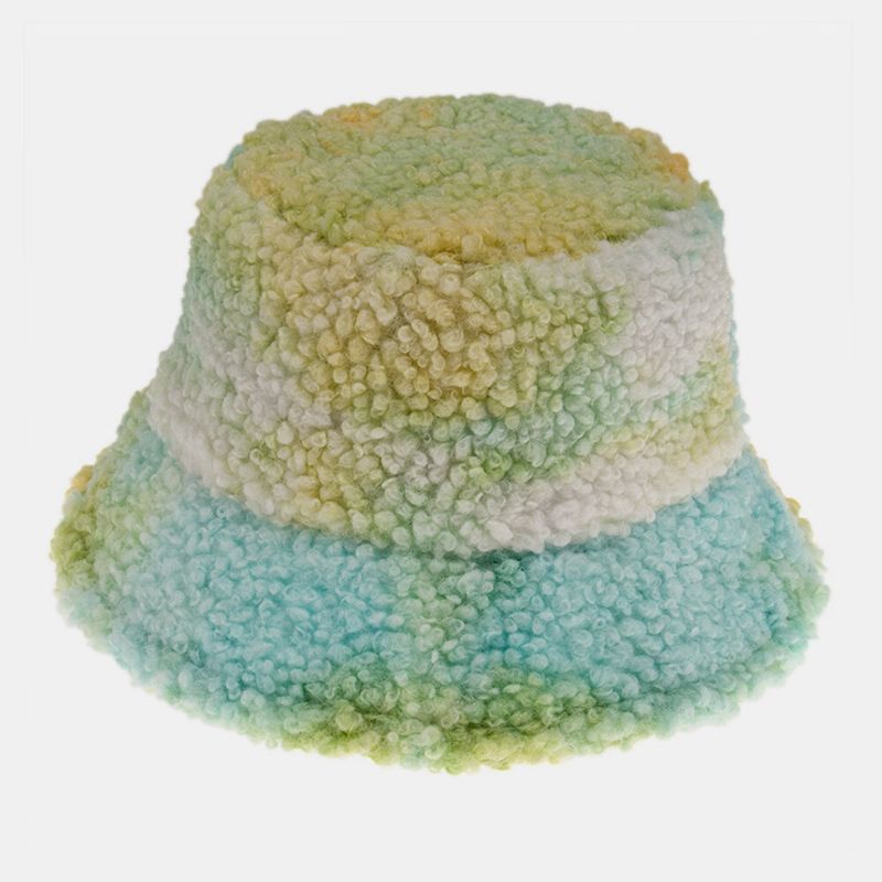 Unisex Fieltro Pelo De Cordero Tie-dye Plus Thicken Warm Windproof Soft Bucket Hat