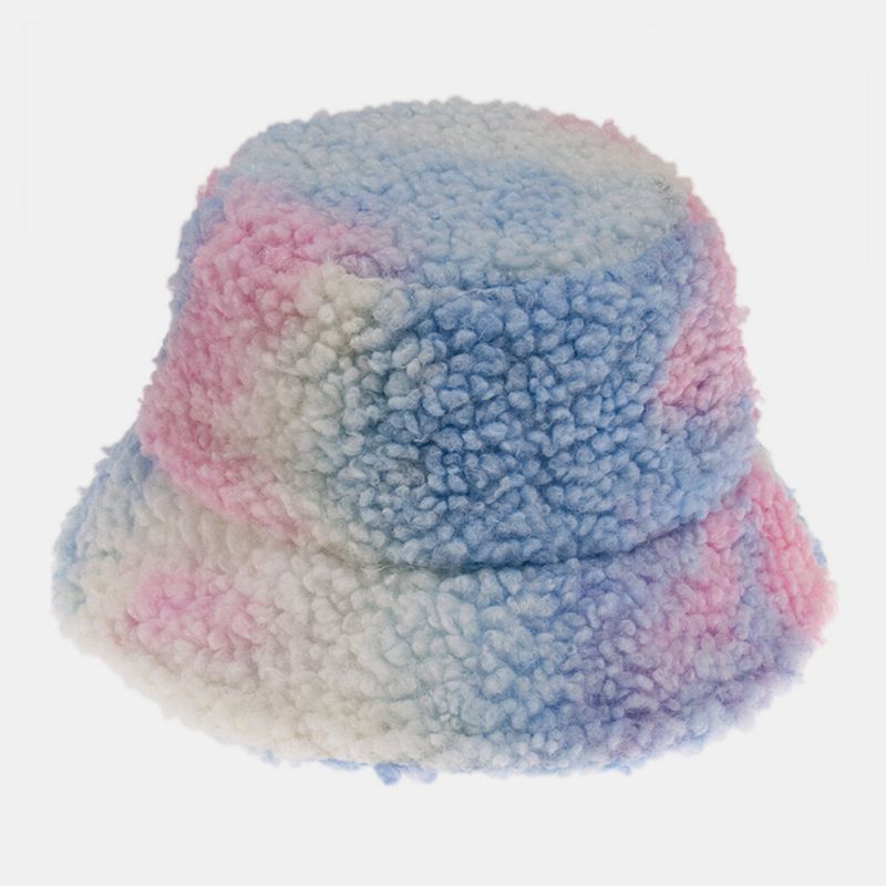 Unisex Fieltro Pelo De Cordero Tie-dye Plus Thicken Warm Windproof Soft Bucket Hat