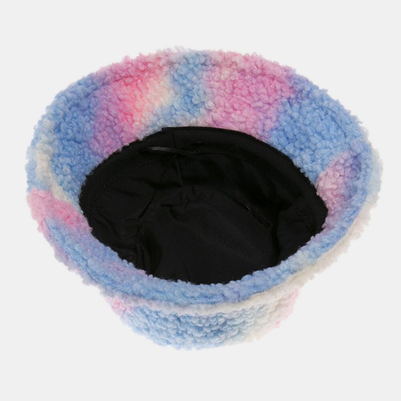 Unisex Fieltro Pelo De Cordero Tie-dye Plus Thicken Warm Windproof Soft Bucket Hat