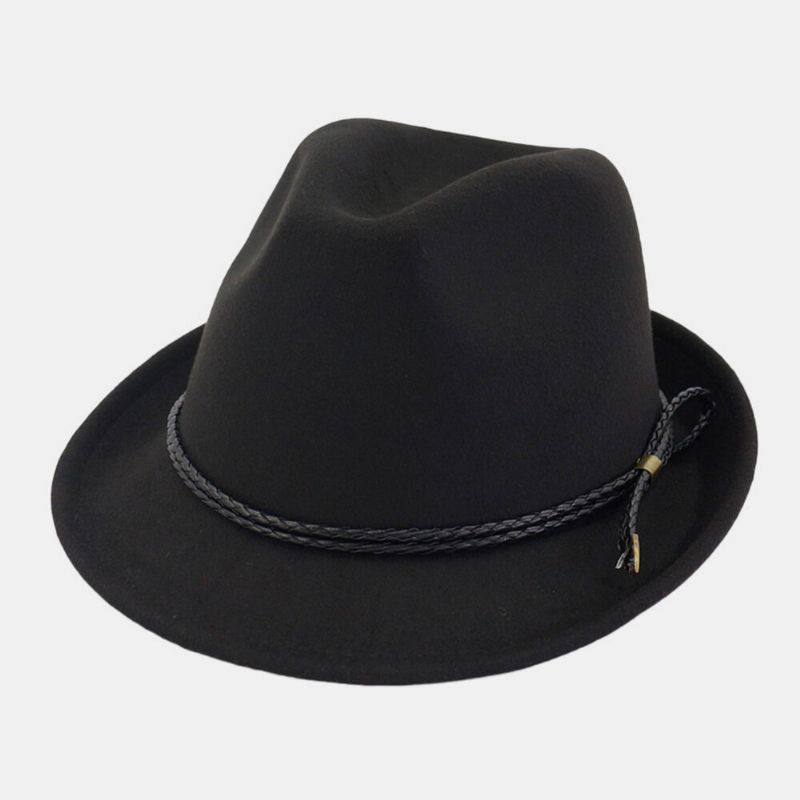 Unisex Fieltro Vintage Casual Ala Curva Cordón Ajustable Jazz Sombrero Sombrero De Copa Fedora