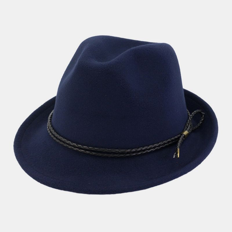 Unisex Fieltro Vintage Casual Ala Curva Cordón Ajustable Jazz Sombrero Sombrero De Copa Fedora