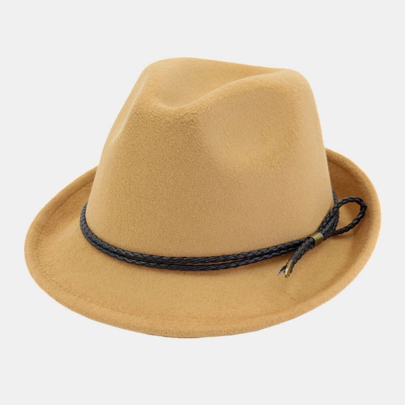 Unisex Fieltro Vintage Casual Ala Curva Cordón Ajustable Jazz Sombrero Sombrero De Copa Fedora