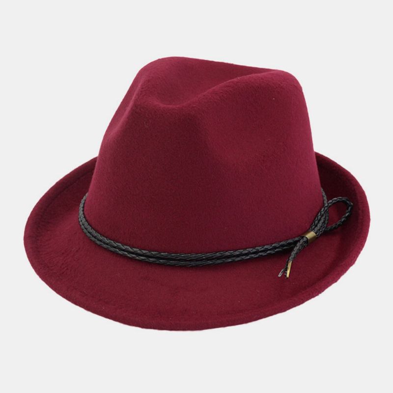 Unisex Fieltro Vintage Casual Ala Curva Cordón Ajustable Jazz Sombrero Sombrero De Copa Fedora