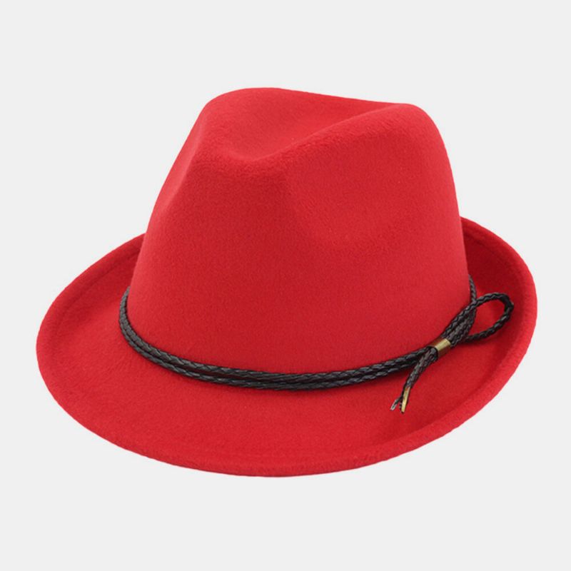 Unisex Fieltro Vintage Casual Ala Curva Cordón Ajustable Jazz Sombrero Sombrero De Copa Fedora