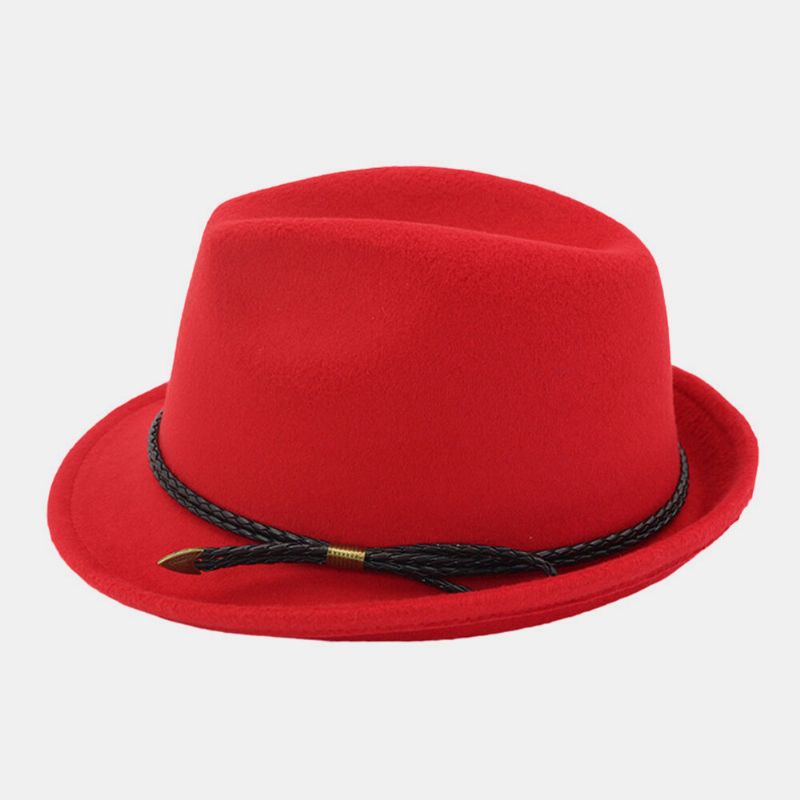 Unisex Fieltro Vintage Casual Ala Curva Cordón Ajustable Jazz Sombrero Sombrero De Copa Fedora