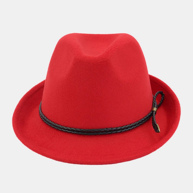 Unisex Fieltro Vintage Casual Ala Curva Cordón Ajustable Jazz Sombrero Sombrero De Copa Fedora