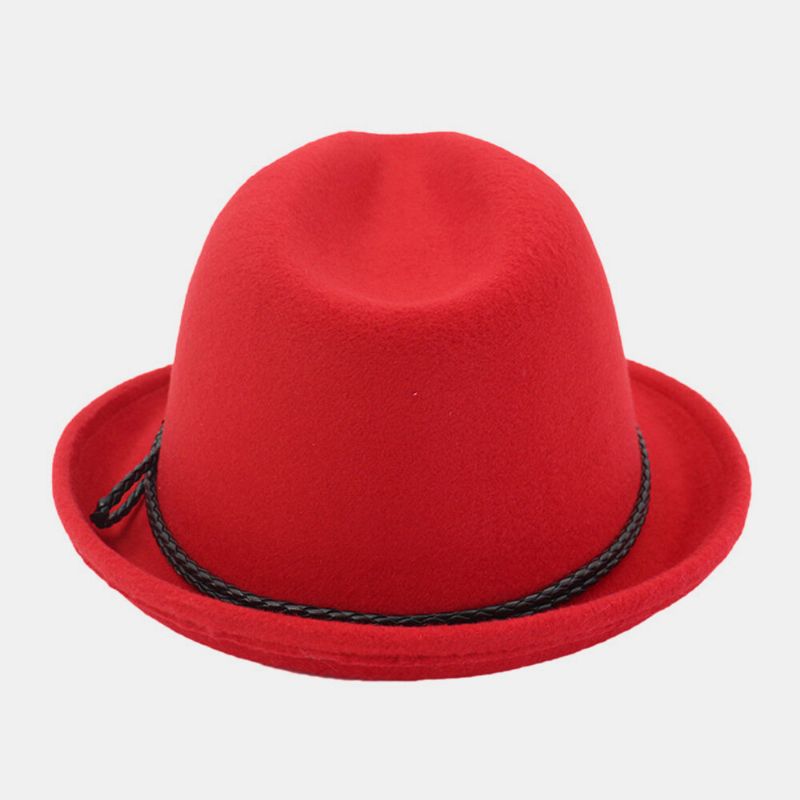 Unisex Fieltro Vintage Casual Ala Curva Cordón Ajustable Jazz Sombrero Sombrero De Copa Fedora