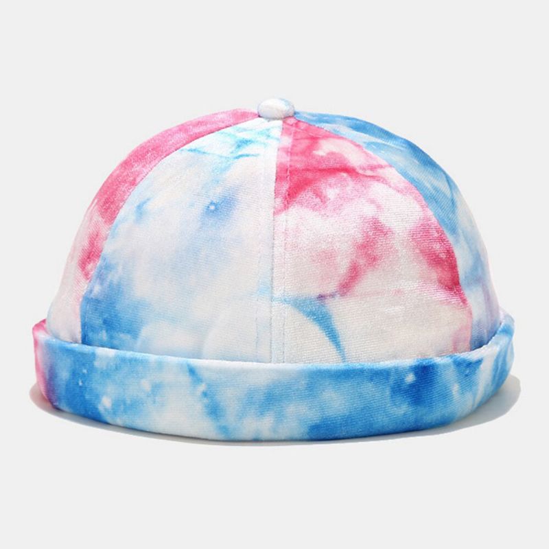 Unisex Golden Velvet Tie-dye Contraste De Color Moda Sin Ala Beanie Landlord Cap Skull Cap