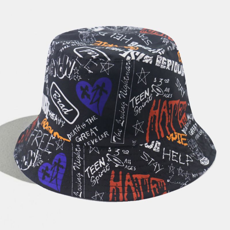 Unisex Graffiti Letter Pattern Transpirable All-match Outdoor Sunvisor Bucket Hat