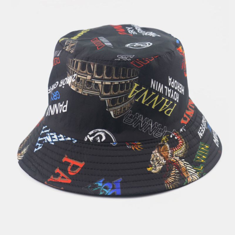 Unisex Graffiti Letter Pattern Transpirable All-match Outdoor Sunvisor Bucket Hat