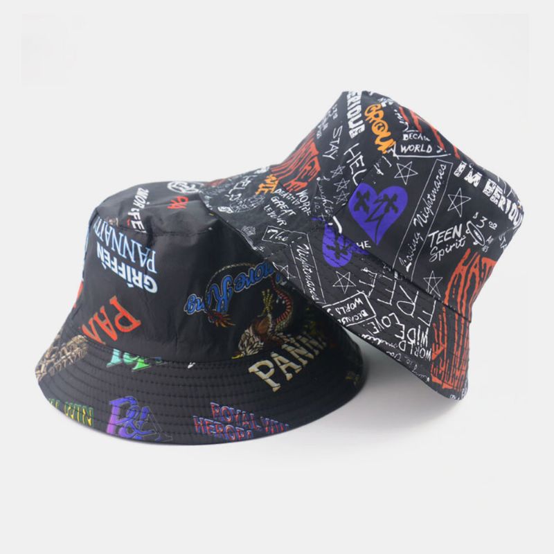 Unisex Graffiti Letter Pattern Transpirable All-match Outdoor Sunvisor Bucket Hat