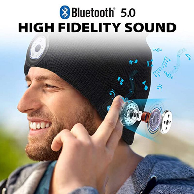 Unisex Inalámbrico Bluetooth 5.0 Iluminación Led Para Correr De Noche Altavoces Estéreo Incorporados Y Micrófono Cálido Sombrero De Punto Musical