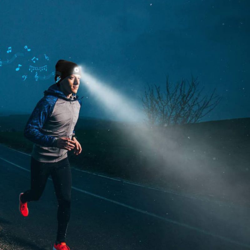 Unisex Inalámbrico Bluetooth 5.0 Iluminación Led Para Correr De Noche Altavoces Estéreo Incorporados Y Micrófono Cálido Sombrero De Punto Musical