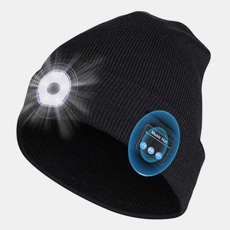 Unisex Inalámbrico Bluetooth 5.0 Iluminación Led Para Correr De Noche Altavoces Estéreo Incorporados Y Micrófono Cálido Sombrero De Punto Musical