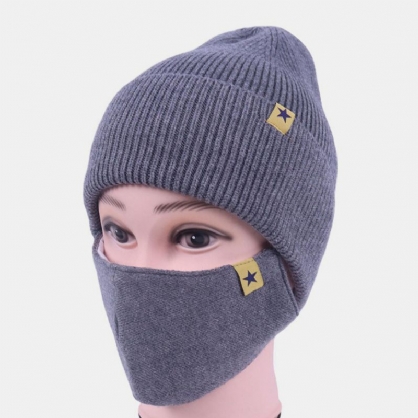 Unisex Lana 2pcs Invierno Al Aire Libre Cuello Cálido Protección Facial Sombrero De Punto Beanie Máscara