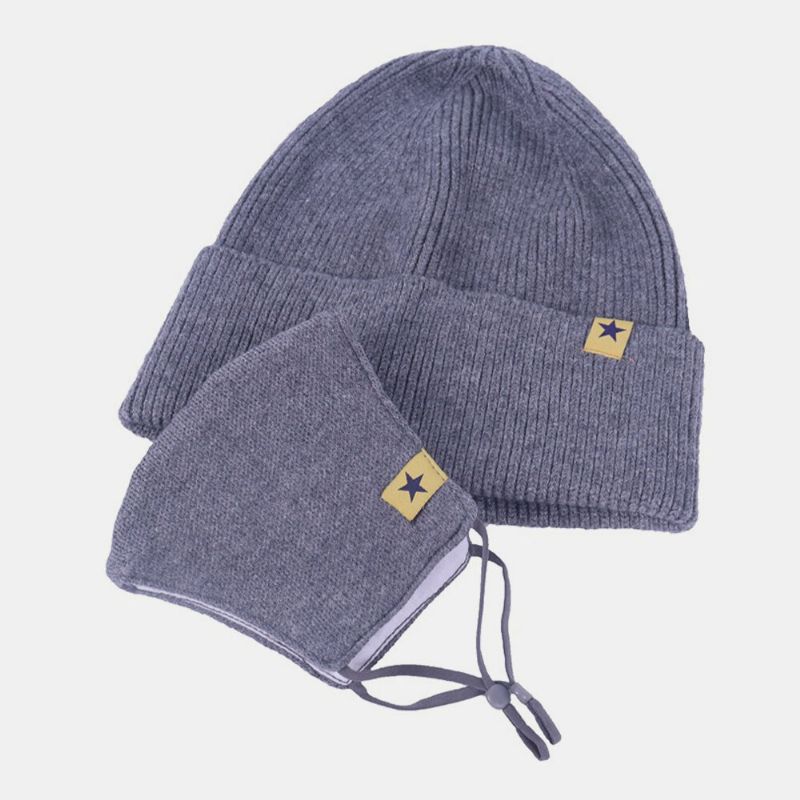 Unisex Lana 2pcs Invierno Al Aire Libre Cuello Cálido Protección Facial Sombrero De Punto Beanie Máscara