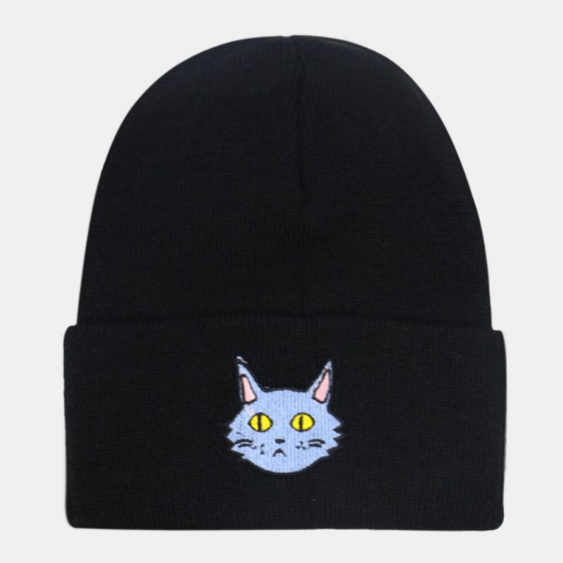 Unisex Lana Bordado De Dibujos Animados Gato Mantener Caliente Gorro De Punto Gorro De Esquí Gorro De Todo Fósforo