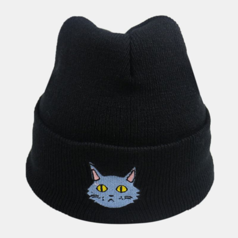 Unisex Lana Bordado De Dibujos Animados Gato Mantener Caliente Gorro De Punto Gorro De Esquí Gorro De Todo Fósforo