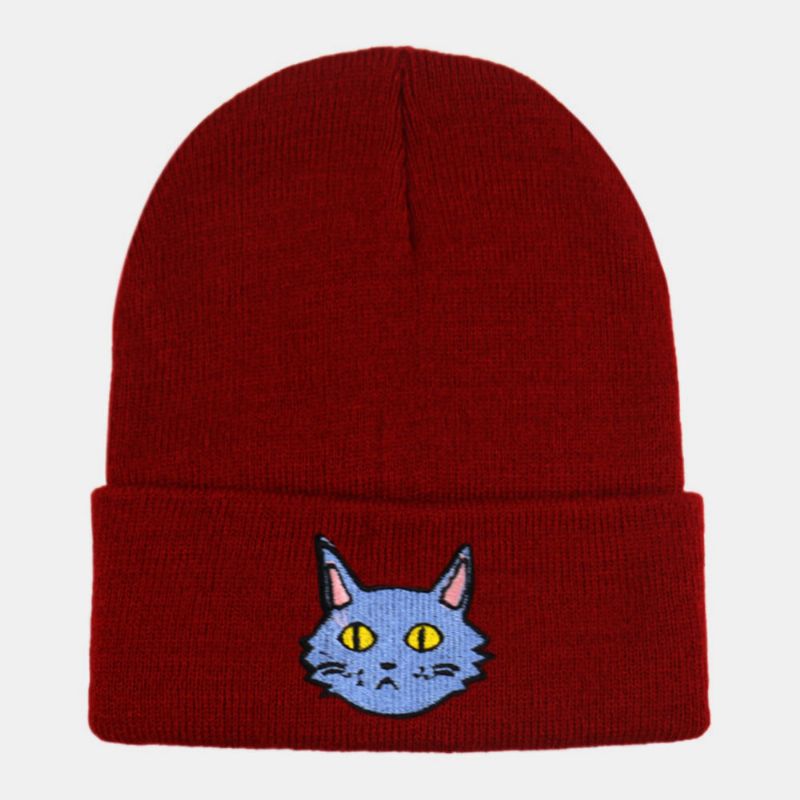 Unisex Lana Bordado De Dibujos Animados Gato Mantener Caliente Gorro De Punto Gorro De Esquí Gorro De Todo Fósforo