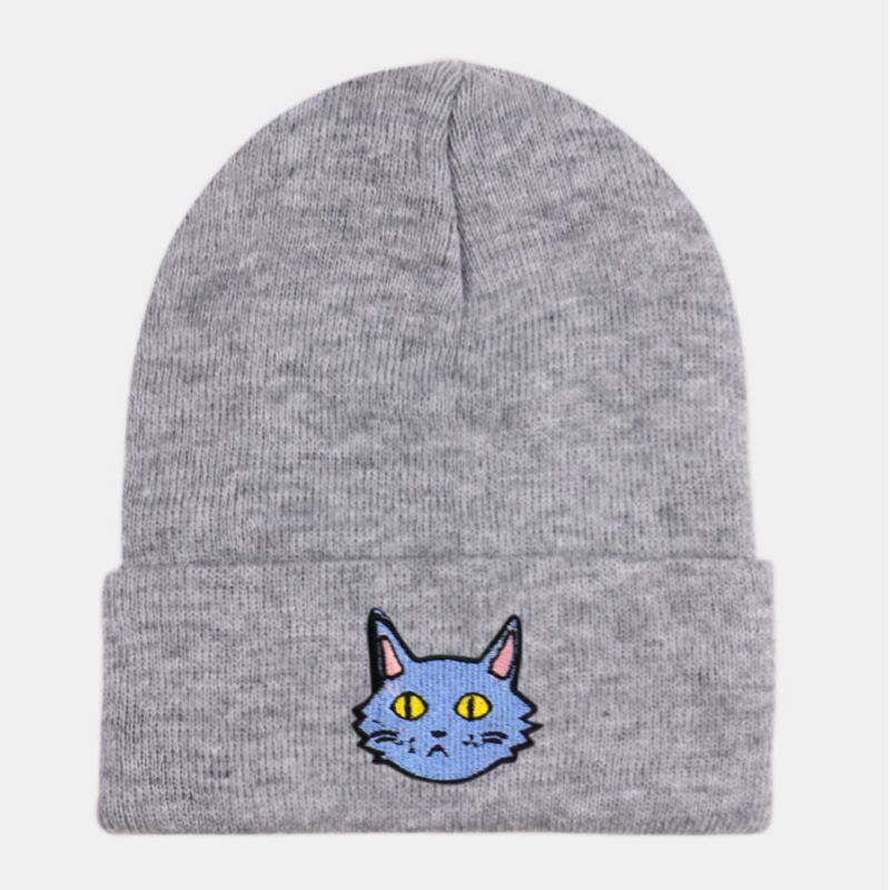 Unisex Lana Bordado De Dibujos Animados Gato Mantener Caliente Gorro De Punto Gorro De Esquí Gorro De Todo Fósforo