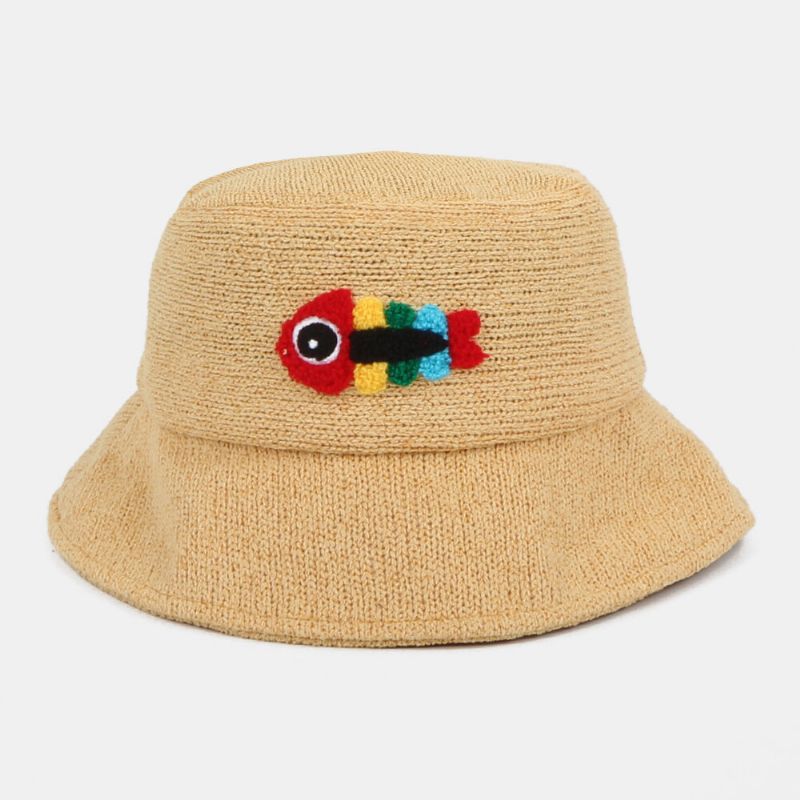 Unisex Lana Bordado Hueso De Pescado Lindo Casual Pareja Sombrero Sombrero De Cubo