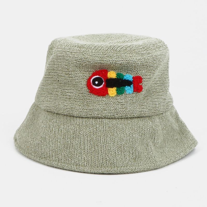 Unisex Lana Bordado Hueso De Pescado Lindo Casual Pareja Sombrero Sombrero De Cubo