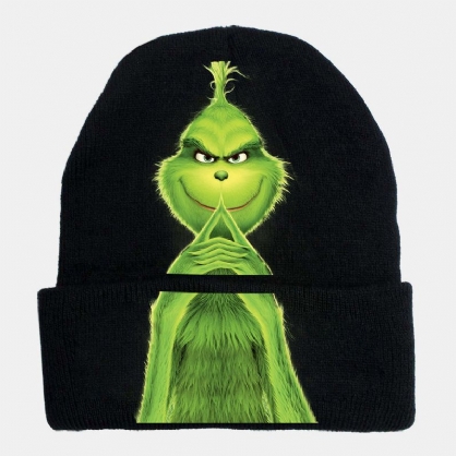 Unisex Lana Cálida A Prueba De Viento Visera Navidad Verde Pelo Monstruo Estampado Gorro De Punto