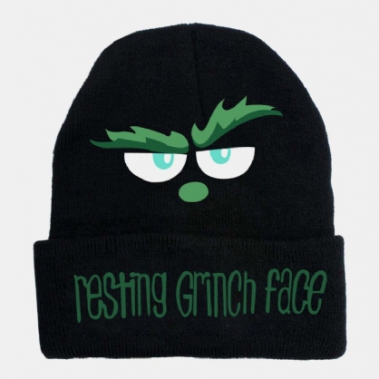 Unisex Lana Cálido A Prueba De Viento Visera Navidad Verde Pelo Monstruo Estampado Gorro De Punto