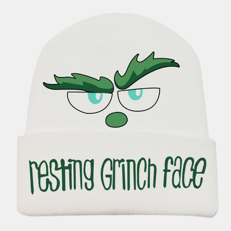 Unisex Lana Cálido A Prueba De Viento Visera Navidad Verde Pelo Monstruo Estampado Gorro De Punto