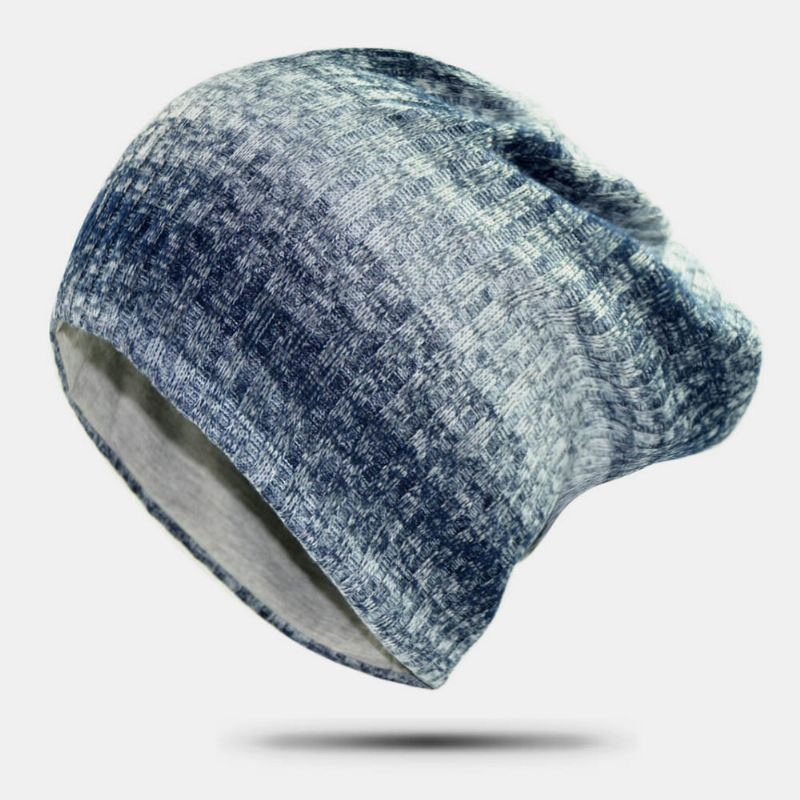 Unisex Lana Cálido Doble Capa Rayas Verticales Gradiente De Color Sin Ala Sombrero De Punto Beanie Toque Sombrero