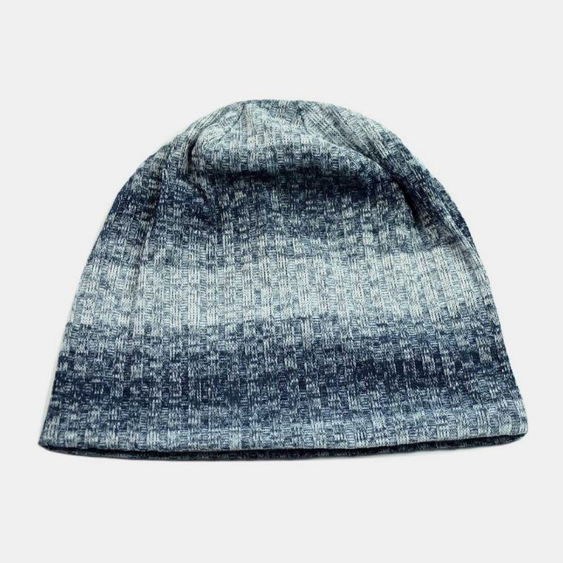 Unisex Lana Cálido Doble Capa Rayas Verticales Gradiente De Color Sin Ala Sombrero De Punto Beanie Toque Sombrero