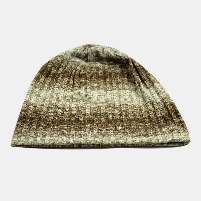 Unisex Lana Cálido Doble Capa Rayas Verticales Gradiente De Color Sin Ala Sombrero De Punto Beanie Toque Sombrero