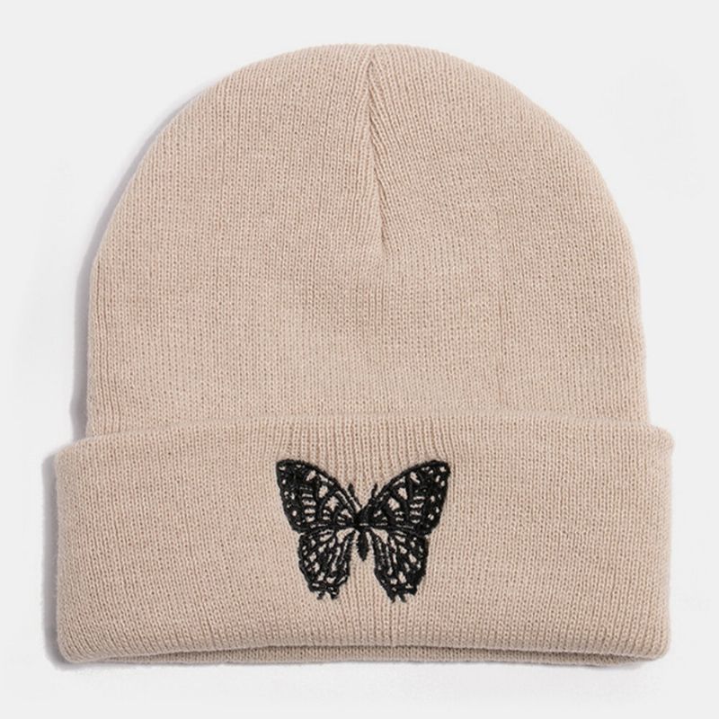 Unisex Lana Cálido Elástico Casual Dibujos Animados Mariposa Patrón De Bordado Sombrero De Punto Gorro Sin Ala