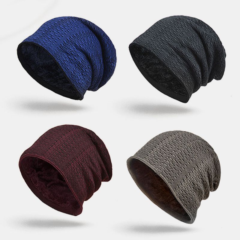 Unisex Lana Más Terciopelo Invierno Mantener Caliente Al Aire Libre Informal Breve Gorro De Lana