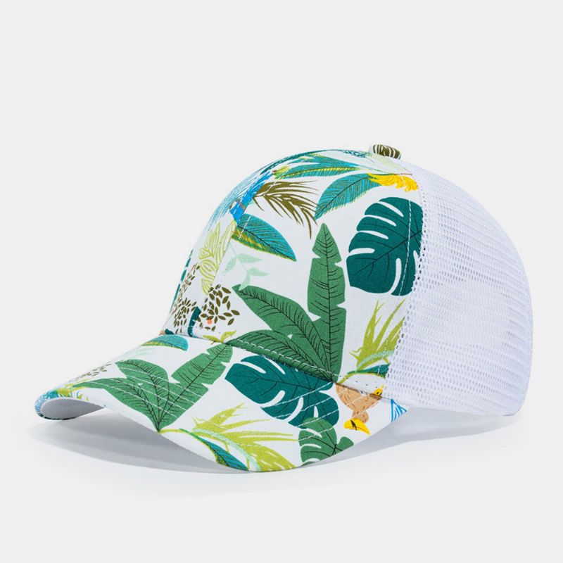 Unisex Malla Transpirable Moda Flor Hoja Impreso Sombrero De Béisbol Con Sombrilla De Vacaciones