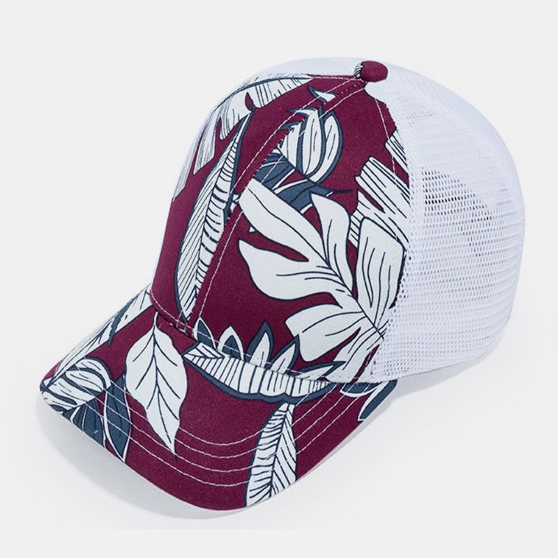 Unisex Malla Transpirable Moda Flor Hoja Impreso Sombrero De Béisbol Con Sombrilla De Vacaciones