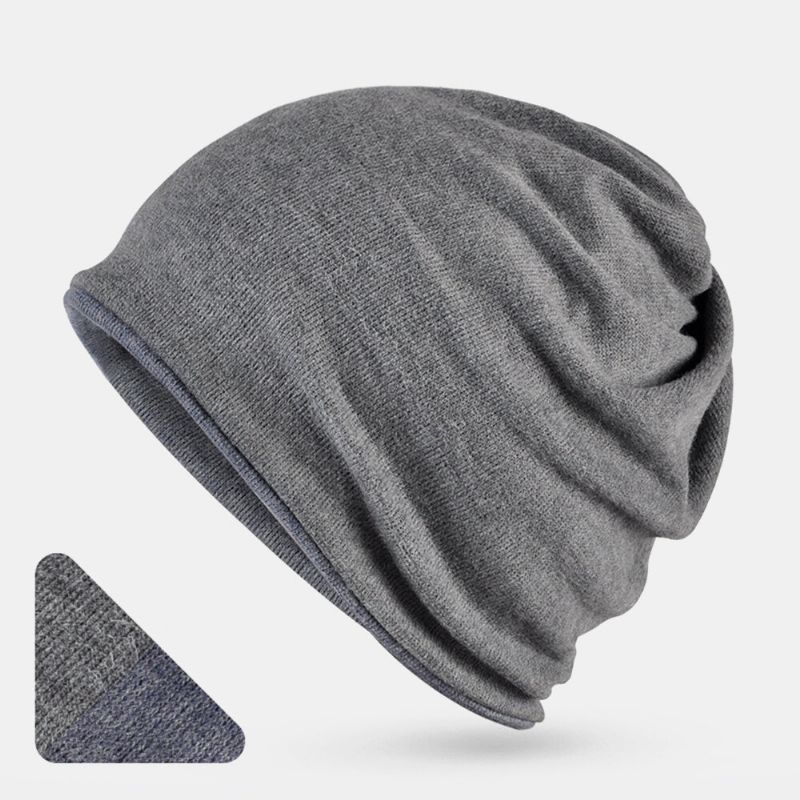 Unisex Moda Mezcla De Algodón Gorro Holgado Color Puro Elástico Estirable Al Aire Libre Cálido Gorro De Esquí De Doble Cara