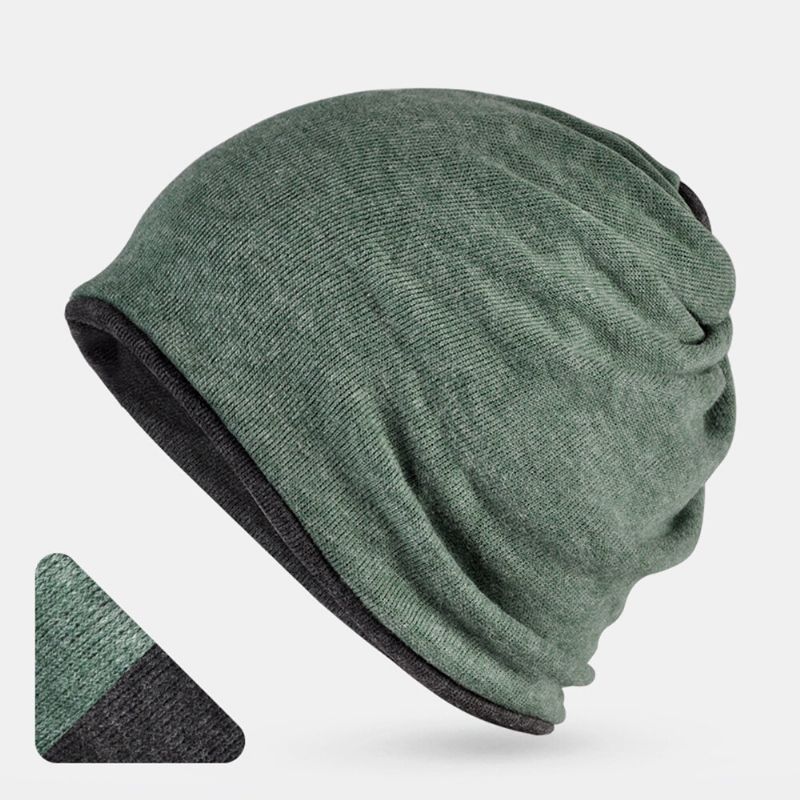 Unisex Moda Mezcla De Algodón Gorro Holgado Color Puro Elástico Estirable Al Aire Libre Cálido Gorro De Esquí De Doble Cara