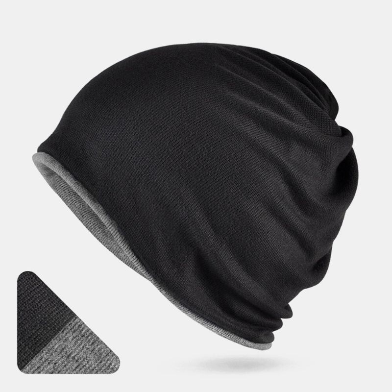 Unisex Moda Mezcla De Algodón Gorro Holgado Color Puro Elástico Estirable Al Aire Libre Cálido Gorro De Esquí De Doble Cara