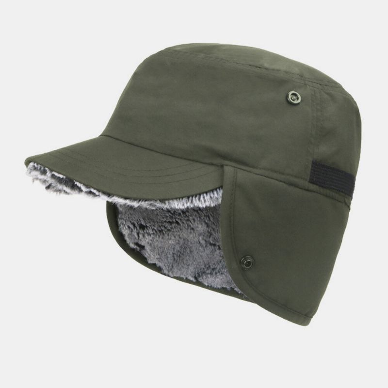 Unisex Nylon Plus Terciopelo Protección Auditiva Impermeable Manténgase Abrigado Sombrero Plano Ajustable Gorra Con Visera