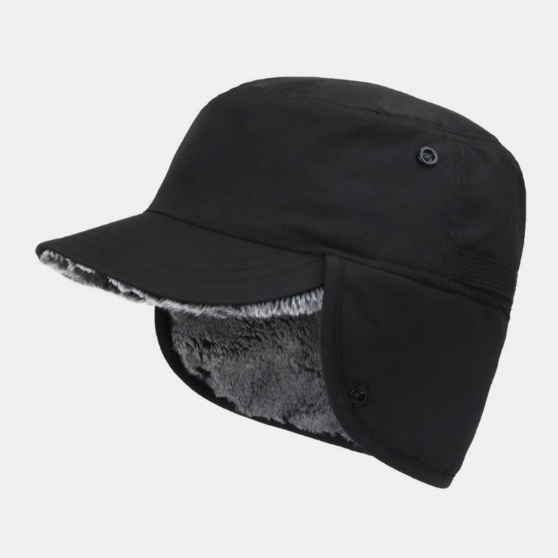 Unisex Nylon Plus Terciopelo Protección Auditiva Impermeable Manténgase Abrigado Sombrero Plano Ajustable Gorra Con Visera