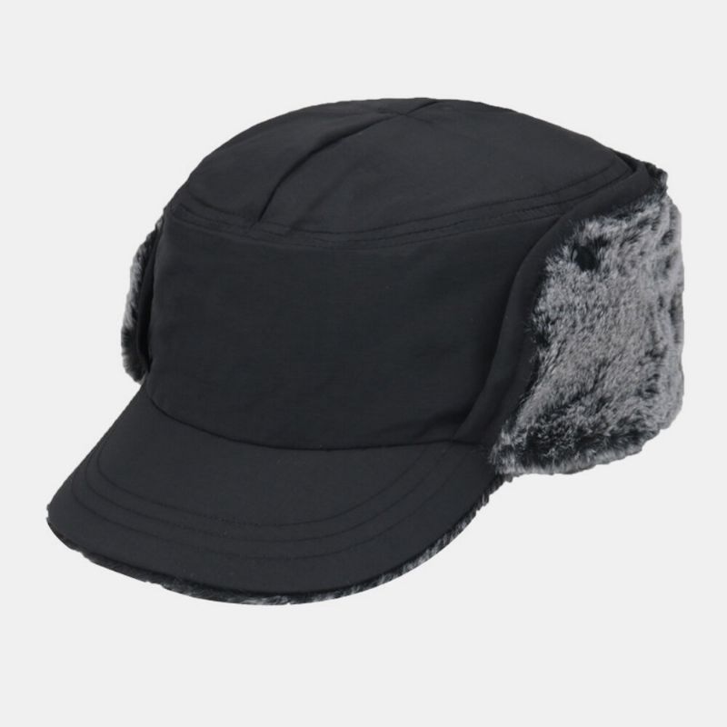 Unisex Nylon Plus Terciopelo Protección Auditiva Impermeable Manténgase Abrigado Sombrero Plano Ajustable Gorra Con Visera