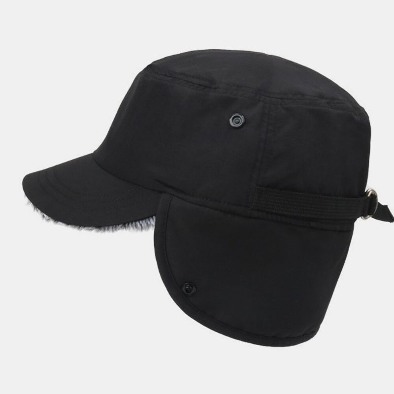 Unisex Nylon Plus Terciopelo Protección Auditiva Impermeable Manténgase Abrigado Sombrero Plano Ajustable Gorra Con Visera