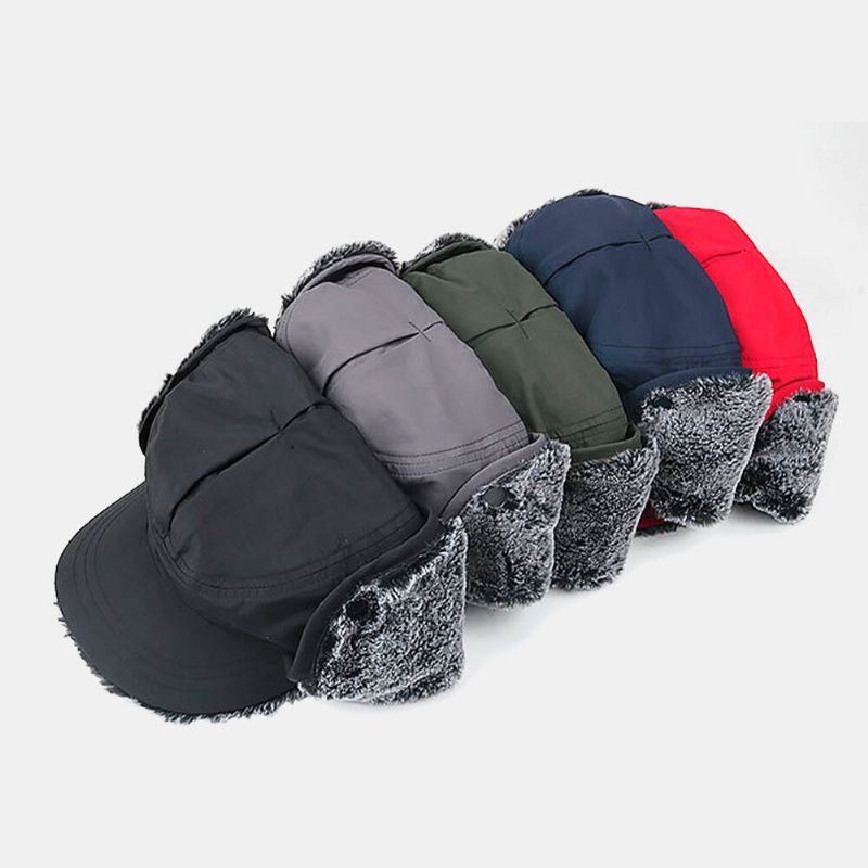 Unisex Nylon Plus Terciopelo Protección Auditiva Impermeable Manténgase Abrigado Sombrero Plano Ajustable Gorra Con Visera