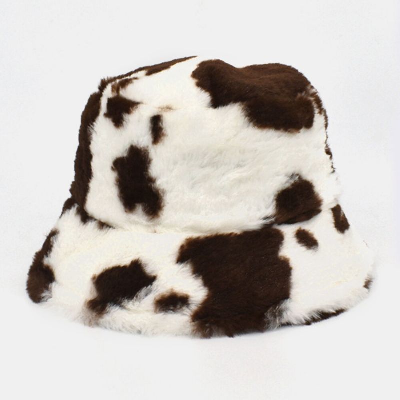 Unisex Pelo De Cordero Suave Cálido Casual Todo-fósforo Lindo Patrón De Vaca Sombrero De Cubo