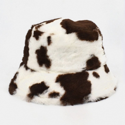 Unisex Pelo De Cordero Suave Cálido Casual Todo-fósforo Lindo Patrón De Vaca Sombrero De Cubo