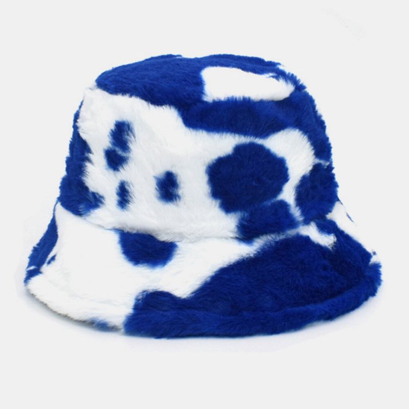 Unisex Pelo De Cordero Suave Cálido Casual Todo-fósforo Lindo Patrón De Vaca Sombrero De Cubo