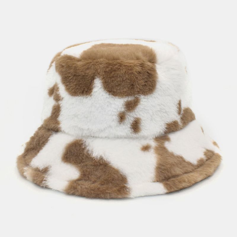 Unisex Pelo De Cordero Suave Cálido Casual Todo-fósforo Lindo Patrón De Vaca Sombrero De Cubo