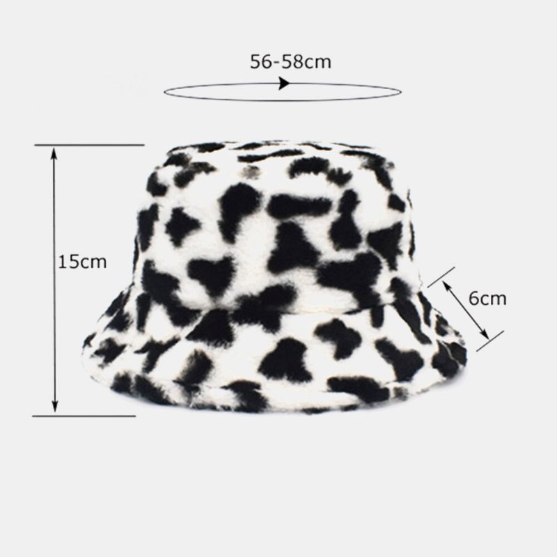 Unisex Pelo De Cordero Suave Cálido Casual Todo-fósforo Lindo Patrón De Vaca Sombrero De Cubo