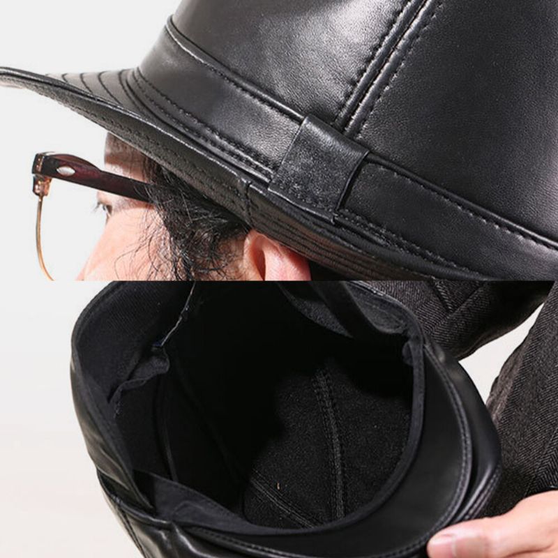 Unisex Piel De Oveja De Cuero Genuino Vintage Casual Warm Jazz Top Hat Sombrero De Panamá Fedora